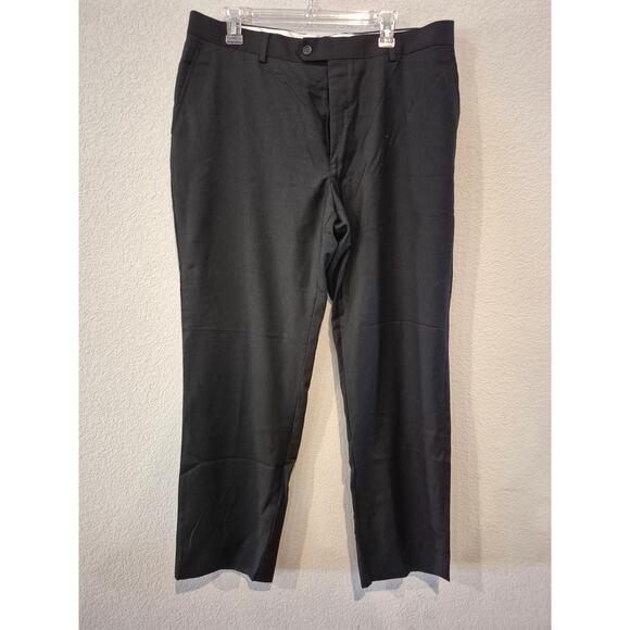 Men's Size 46/40 Flat Front Straight Leg Dress Pants Black - Picture 1 of 5